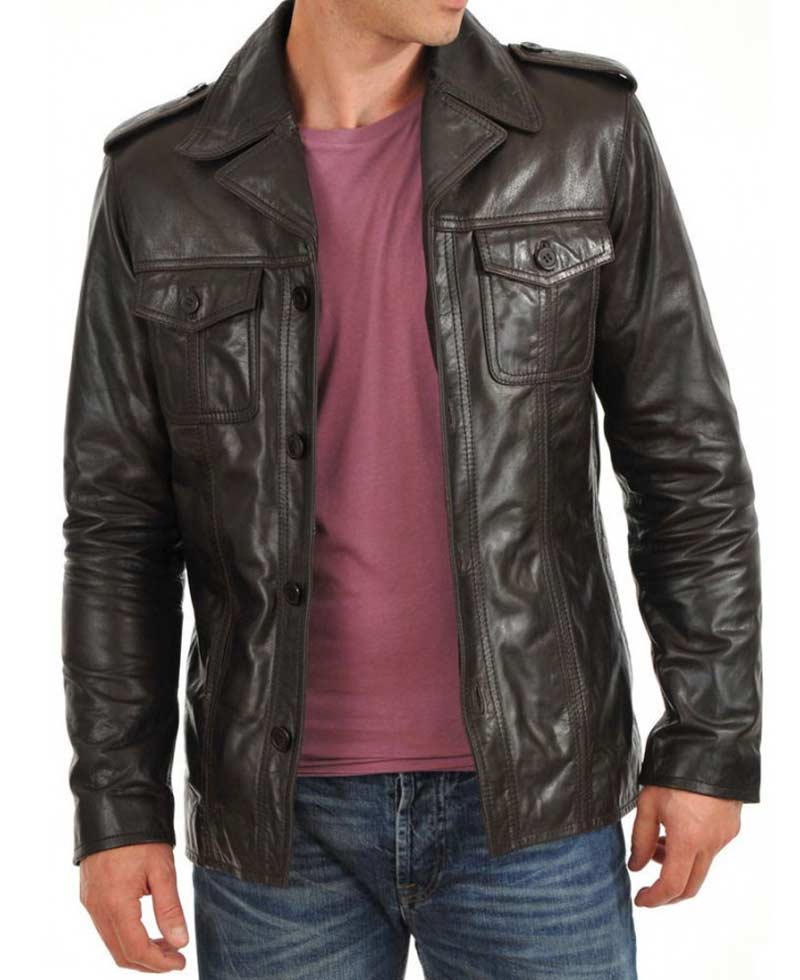 shirt leather jacket, casual dark brown jacket (2)